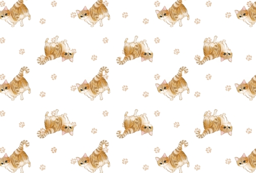 振り向く茶トラ猫ちゃんと足跡パターン背景 茶トラ,猫,子猫,足跡,あしあと,動物,ペット,小動物,生き物,茶色のイラスト素材