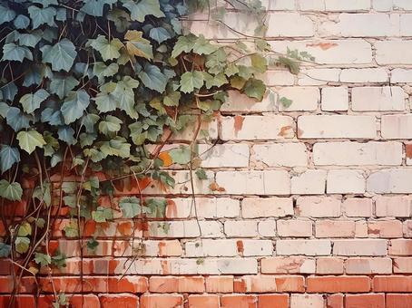 ツタとレンガの壁の背景イラスト