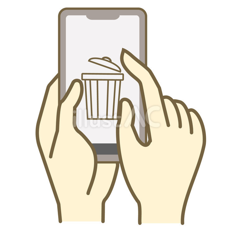 スマホ内のデータを削除する手 スマートフォン,スマホ,操作のイラスト素材