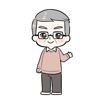 片手をあげる年配の男性 おじさん,年配,私服,メガネ,男性,父親,叔父,おじいちゃん,全身,おすすめのイラスト素材