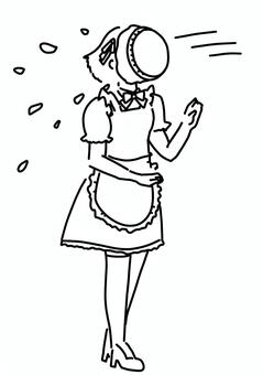 パイ投げられたメイドさん全身　線画 パイ投げ,女性,メイド服,全身,スカート,線画のイラスト素材