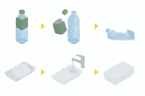 ペットボトル・食品トレーのリサイクル 日常,リサイクル,資源ごみ,エコ,ペットボトル,食品トレーのイラスト素材