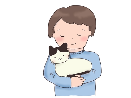 ハチワレ猫とショートカットの人 ハチワレ,保護猫,迷子猫,里親募集,猫,譲渡会,シンプル,かわいいのイラスト素材