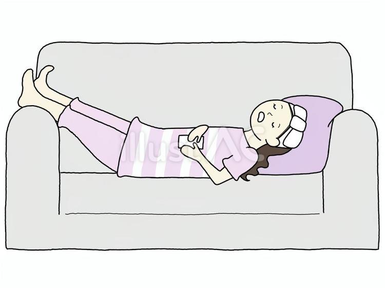 部屋着ガールB（ソファでうたた寝） 女性,パジャマ,リラックスのイラスト素材