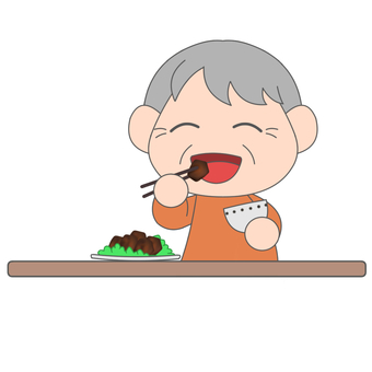食事するおばあちゃん 食事,おばあちゃん,ご飯,食べる,食欲のイラスト素材