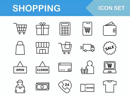 ショッピング　アイコンセット 買い物,アイコン,セット,ショッピング,通信販売,配送,カート,ショップ,eコマース,インターネットのイラスト素材