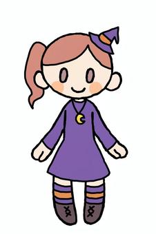 ハロウィン魔女 ハロウィン,魔女,紫,オレンジ,立ち絵,女の子のイラスト素材