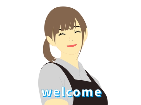 ウエルカム 女性,店員,いらっしゃいませ,ウエルカム,挨拶,ようこそ,歓迎,人,人物,スタッフのイラスト素材
