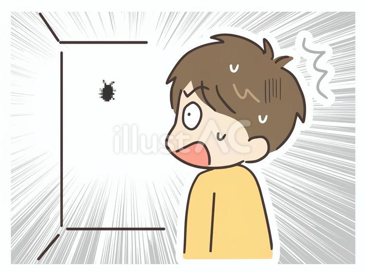 室内で黒い虫を見つけて驚く男性 男性,家,部屋のイラスト素材
