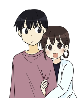 友達なのに距離感がおかしい女性 人物,近い,抱きしめる,くっつく,男性,女性,違和感,おかしい,困惑,笑顔のイラスト素材