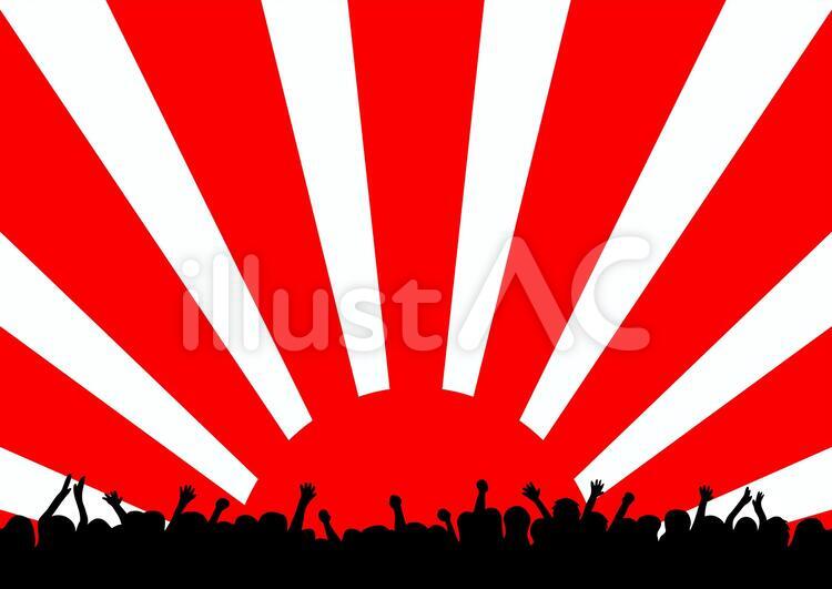 観客　シルエット　日の出 観客,日章旗,熱狂のイラスト素材