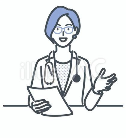 書類を持ち、話す女性医師