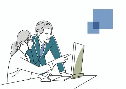 Male and female business people looking at the screen, JPG, PNG and EPS Male and female business people looking at the screen, , JPG, PNG and EPS
