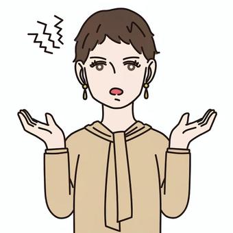 【アイコン用画像】女性_怒る_10 表情,感情,怒る,叱る,イライラ,苛立つ,若い,人物,女性,ダークブラウンのイラスト素材