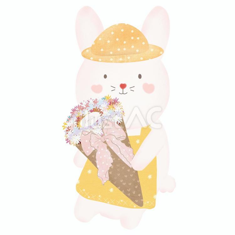 うさぎと花束 うさぎ,動物,花のイラスト素材