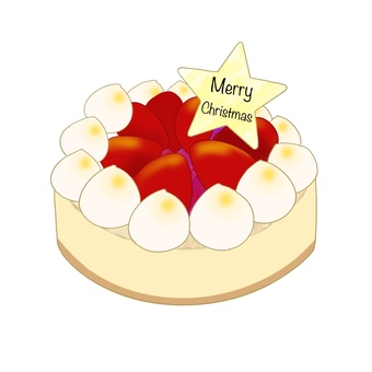 いちごのショートケーキ　手描き ケーキ,クリスマス,ショーケーキ,いちご,メリークリスマス,星,スター,かわいい,美味しそう,手描きのイラスト素材