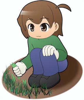 草むしりする女の子_B 草むしりする女の子_B 女の子,女性,全身のイラスト素材