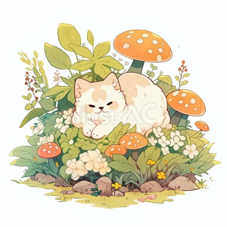 キノコとネコ5 動物,ネコ,可愛いのイラスト素材