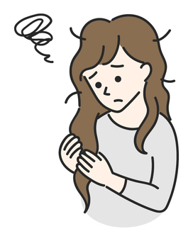 パサつく髪の毛に悩む女性 髪の毛,アホ毛,女性,ヘアケア,ダメージ,ヘアダメージ,茶髪,枝毛,毛髪,髪のイラスト素材