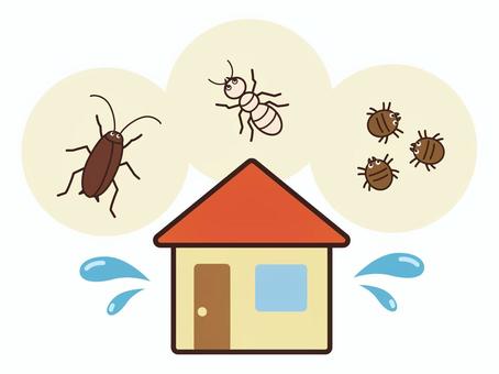 住宅害虫のイラスト 害虫,ゴキブリ,シロアリ,ダニ,駆除,住宅,対策,不快のイラスト素材
