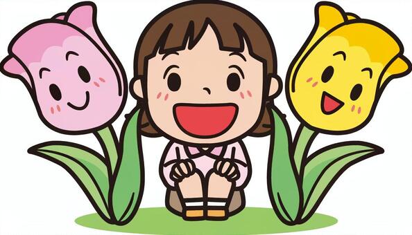 チューリップ 春 子供 フリーベクター