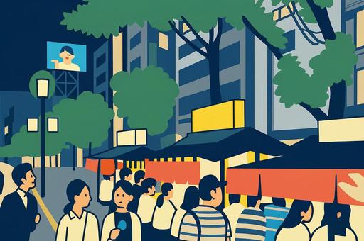 活気溢れる 博多中洲 夜の屋台 活気溢れる 博多中洲 夜の屋台 屋台,中洲,博多,福岡,夜,夜景,屋台街,イラスト,シンプル,ポップのイラスト素材