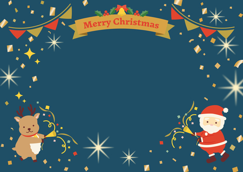 クリスマスを祝うサンタ達の背景_紺 クリスマス,サンタクロース,背景,フレーム,冬,トナカイ,メリークリスマス,パーティー,12月,ガーランドのイラスト素材