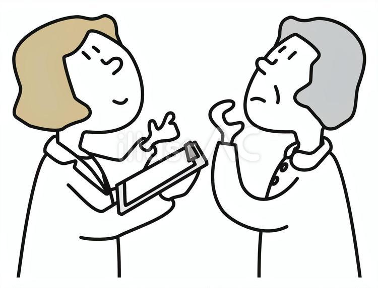 白衣を着た女性から質問されている高齢女性 白衣,女性,質問のイラスト素材