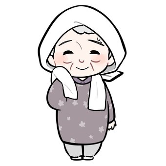 汗を拭く割烹着のおばあちゃん おばあちゃん,祖母,年配,農家,農作業,割烹着,人物,人,女性,立ち絵のイラスト素材