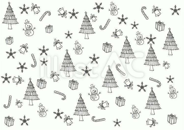 手描きクリスマス_線画 クリスマス,雪の結晶,クリスマスカードのイラスト素材