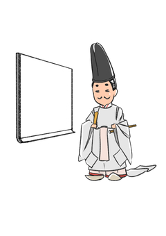 講義する平安貴族 平安,貴族,公家,烏帽子,白装束,ホワイトボード,説明,講義,時代錯誤,歴史のイラスト素材