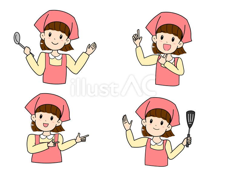 エプロンを着た女の子指先し 女の子,エプロン,料理のイラスト素材