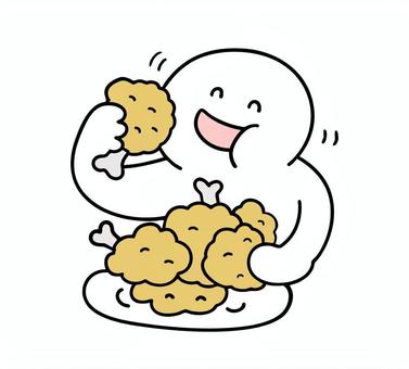 大盛りのフライドチキンを棒人間 フライドチキン,食べる,唐揚げ,笑顔,大盛り,山盛り,チキン,棒人間,線画,キャラクターのイラスト素材