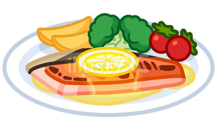 鮭のムニエルのイラスト 鮭のムニエル,シャケ,魚のイラスト素材
