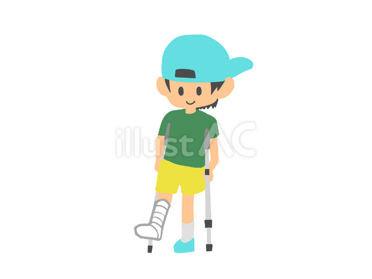 松葉づえを使う男の子 松葉杖,男の子,立っているのイラスト素材