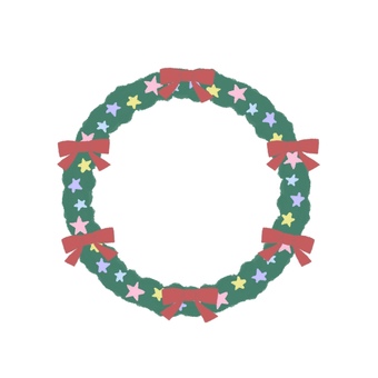 まるフレーム 丸,手描き,装飾,リース,リボン,赤,星,カラフル,フレームのイラスト素材