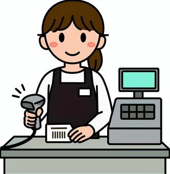 レジ担当の黒のスタッフです。 レジ,担当,スタッフ,シンプル,店員,操作,会計,接客,販売員,レジ打ちのイラスト素材