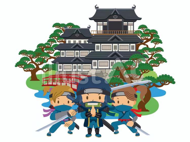 忍者／くノ一たち／城 忍者,くノ一,城のイラスト素材