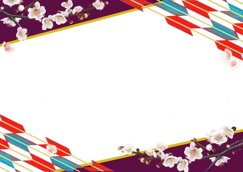 矢絣と手描き梅のフレーム 梅,白梅,金,和,和風,和柄,日本,フレーム,背景,壁紙のイラスト素材