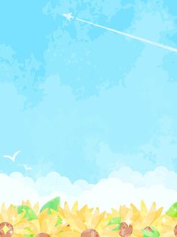 Beautiful watercolor blue sky and sunflower landscape illustration, , JPG, PNG and AI