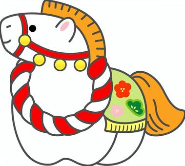 干支の午のイラスト 干支,午,白,白馬,上向き,お正月,新年,めでたい,房飾り,紅白のイラスト素材