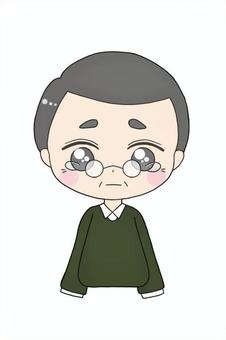 泣く男性のイラスト 男性,おじいさん,老人,シニア,泣く,うるうる,悲しいのイラスト素材