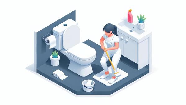 Illustration, cleaning up, toilet, clean up, 