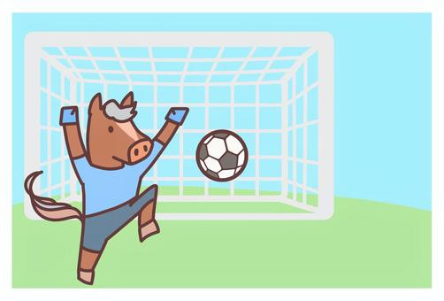 馬　サッカーゴールキーパー 馬,卯,午,サッカー,年賀状,サッカーボール,サッカーゴール,スポーツ,ゴールキーパー,はがきのイラスト素材