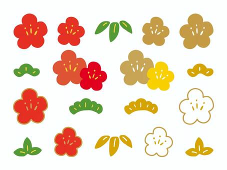 POP挿絵　お正月の松竹梅アイコンセット 正月,梅,松,竹,年賀状,松竹梅,年始,新年,和風,日本のイラスト素材