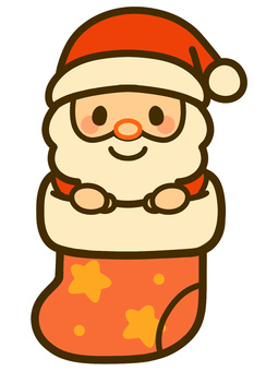 クリスマス靴下　サンタ サンタ,サンタクロース,おじいちゃん,靴下,クリスマス,１２月,冬,クリスマスイラスト,イベント,手書きのイラスト素材