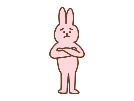 腕を組み悩むウサギのキャラクター うさぎ,ウサギ,キャラクター,悩む,悩み,うーん,腕組み,ウーン,考える,思考のイラスト素材