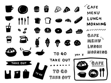 Hand drawn cafe monochrome illustration icon, hand drawn, cafe, silhouette, JPG, PNG and AI