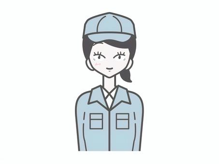 作業員女性｜微笑み 女性,作業員,上半身,シンプル,かわいい,ベクター,おしゃれ,作業着,製造業,スタッフのイラスト素材