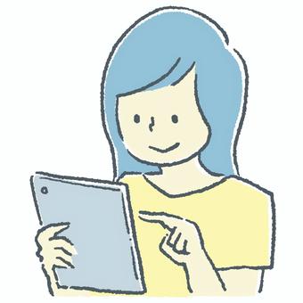 タブレットを操作する女性 女性,タブレット,かわいい,仕事,ビジネス,人,ビジネスマン,ポップ,操作,イラストのイラスト素材
